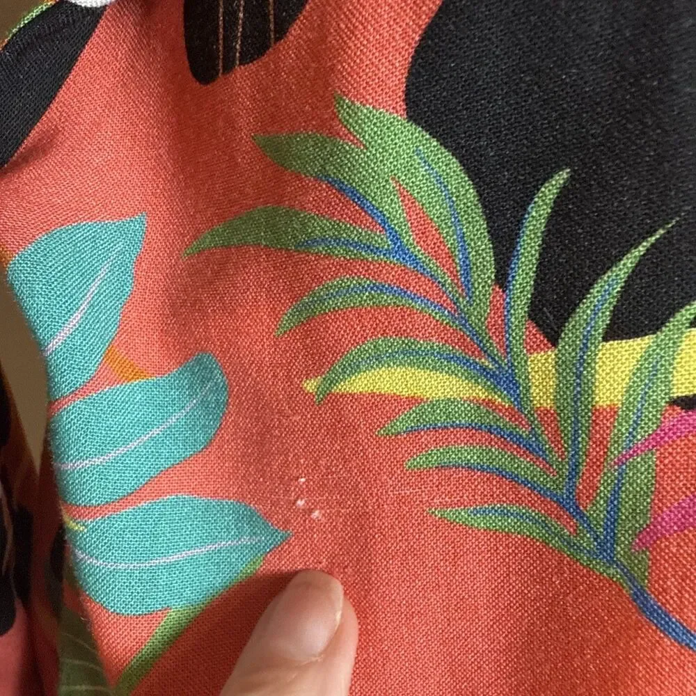 Farm Rio for Anthropologie Rainforest Toucan Wrap Blouse Size XS Beaded Tassel